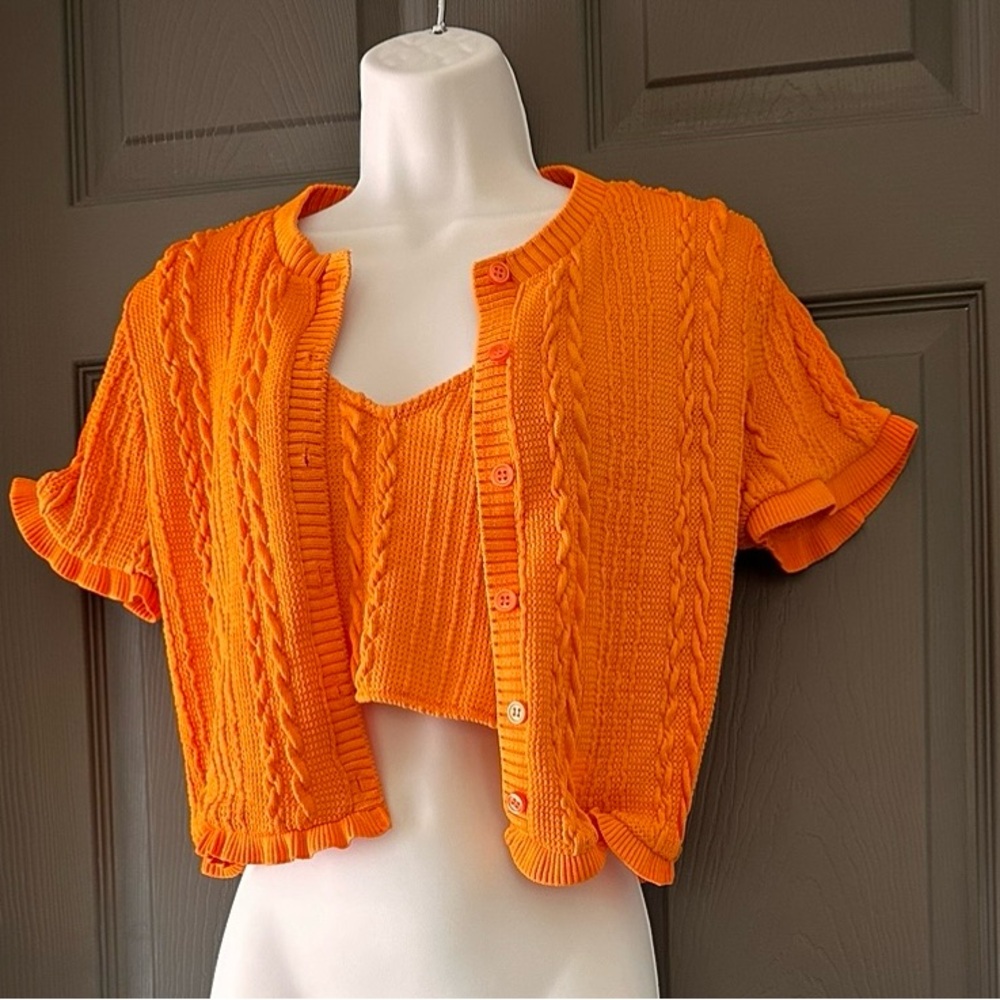 Zara Tank Short Sleeve Cardigan Orange Set Sz Large
